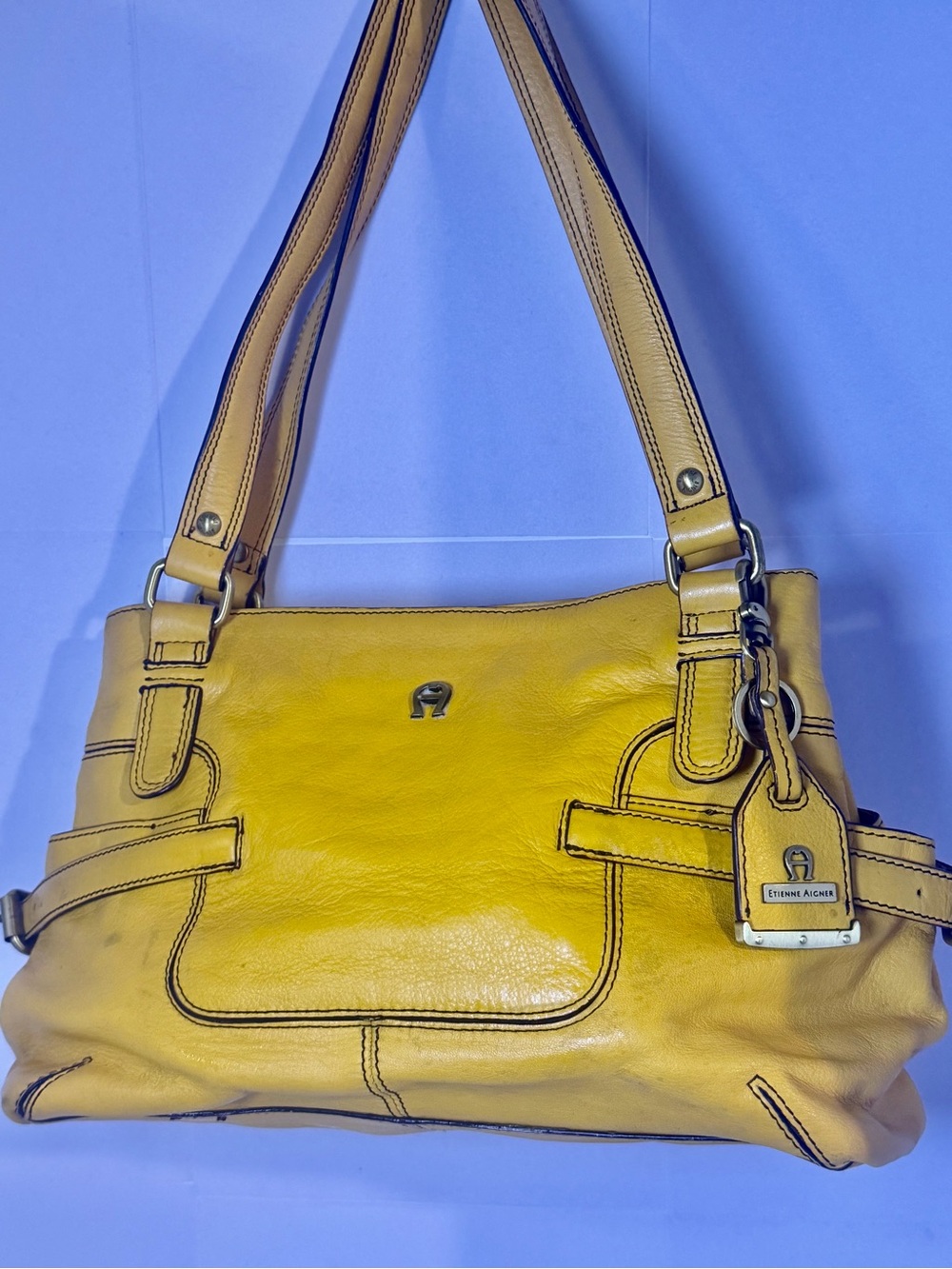 Vintage Etienne Aigner Mustard Yellow Leather Shoulder Bag with Aigner Hardware - Picture 2 of 11